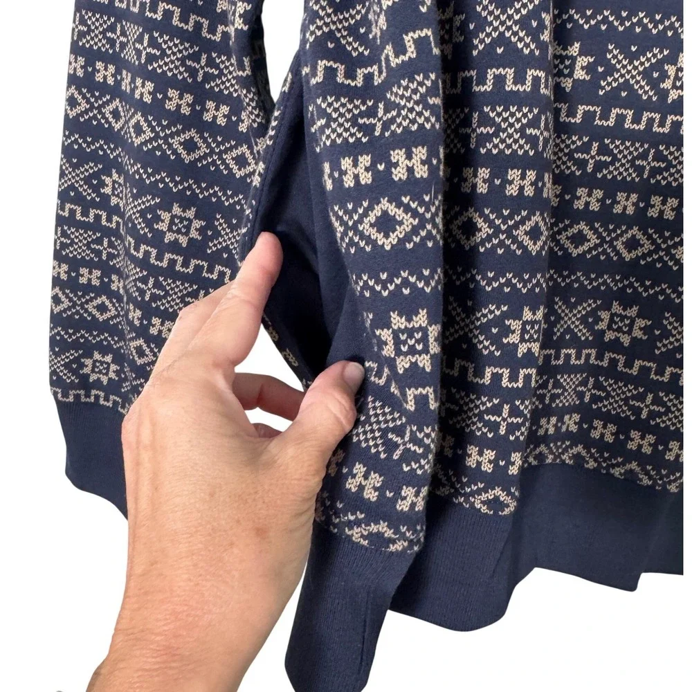 J. Crew Mens Brushed Fleece Half Zip Sweatshirt L Navy Tan Print Pullover AU003